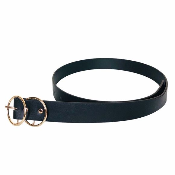 Black Round Gold Double Buckle Belt - Picture 6 of 7